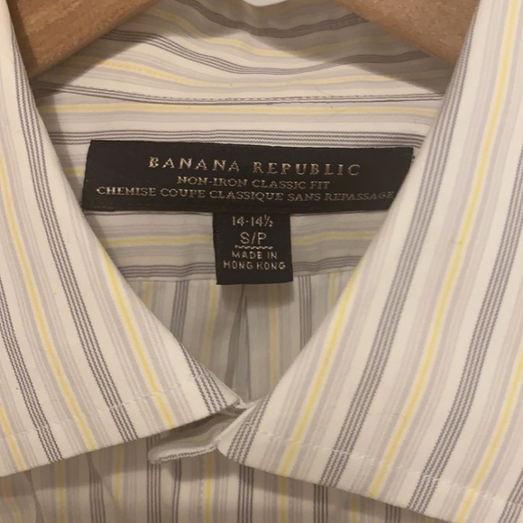 Men's Banana Republic White-grey-yellow Stripe Dress Shirt Size S - Picture 2 of 5
